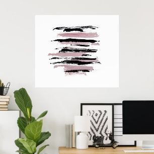 Abstract Art Poster Pink and Black Brushstrokes
