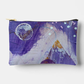 Abstract Art Purple and White Moon Mountain Accessory Pouch