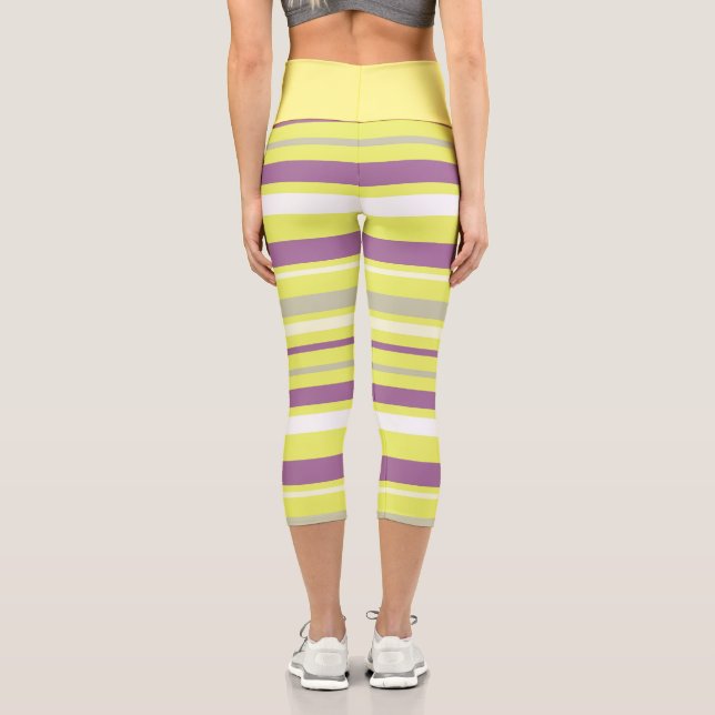 Abstract Art Purple Grey Yellow White Capri Leggin Leggings (Back)