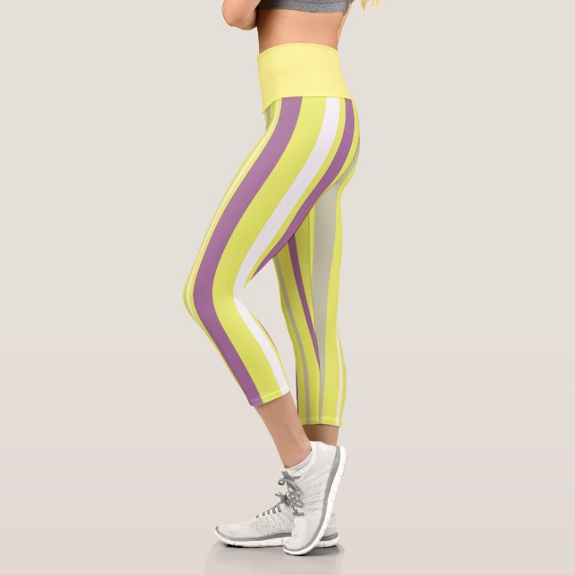 Abstract Art Purple Grey Yellow White Capri Leggings (Left)