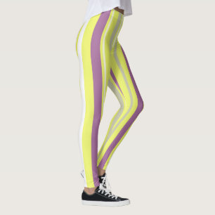 Abstract Art Purple Grey Yellow White Stripes Leggings