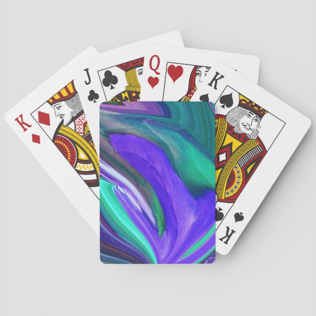 Abstract Art Purple N Teal Leaf Playing Cards (Back)