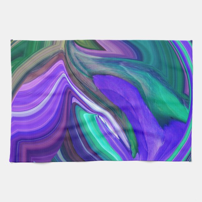 Abstract Art Purple N Teal Leaf Tea Towel (Horizontal)
