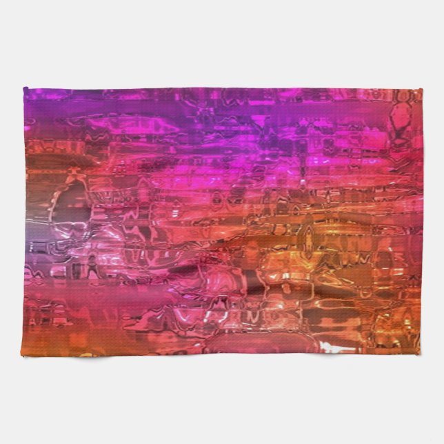 Abstract Art, Purple Orange Pink Tea Towel (Horizontal)