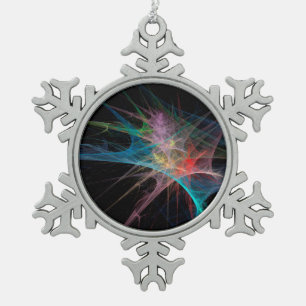 Abstract Art Rainbow Ice Snowflake Pewter Christmas Ornament