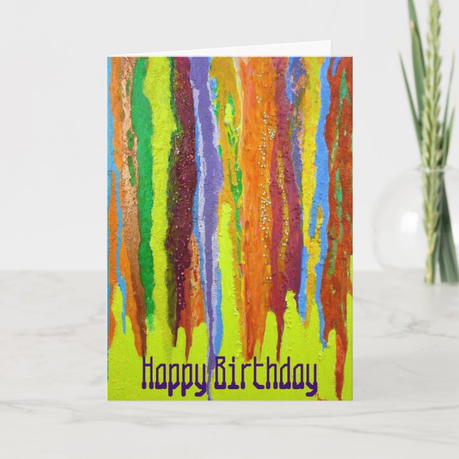 Abstract Art rainbow stripes Happy Birthday paint Card (Front)