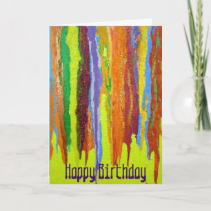 Abstract Art rainbow stripes Happy Birthday paint Card