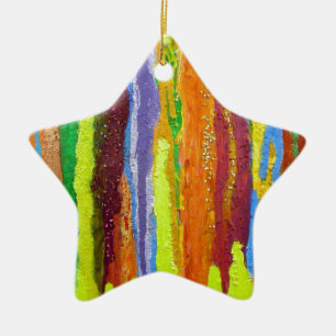 Abstract Art rainbow stripes paint drip Ceramic Ornament