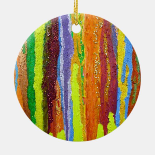 Abstract Art rainbow stripes paint drip Ceramic Ornament (Back)