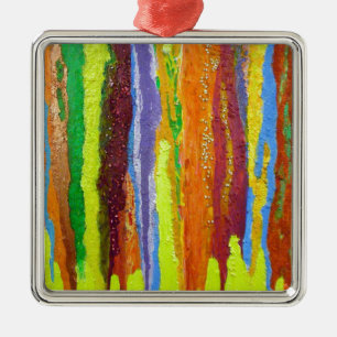 Abstract Art rainbow stripes paint drip Metal Tree Decoration