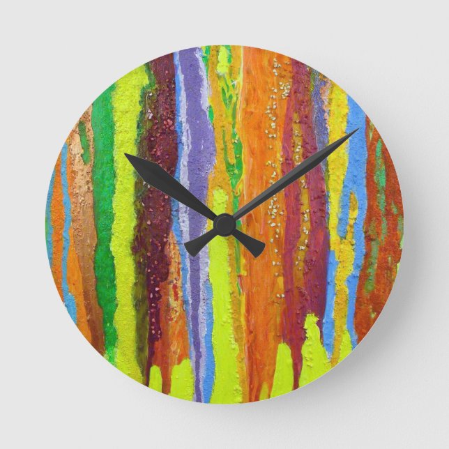 Abstract Art rainbow stripes paint drip Round Clock (Front)
