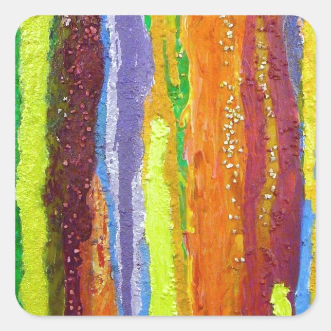 Abstract Art rainbow stripes paint drip Square Sticker (Front)