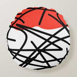 Abstract Art Red Black White Minimalism Round Cushion