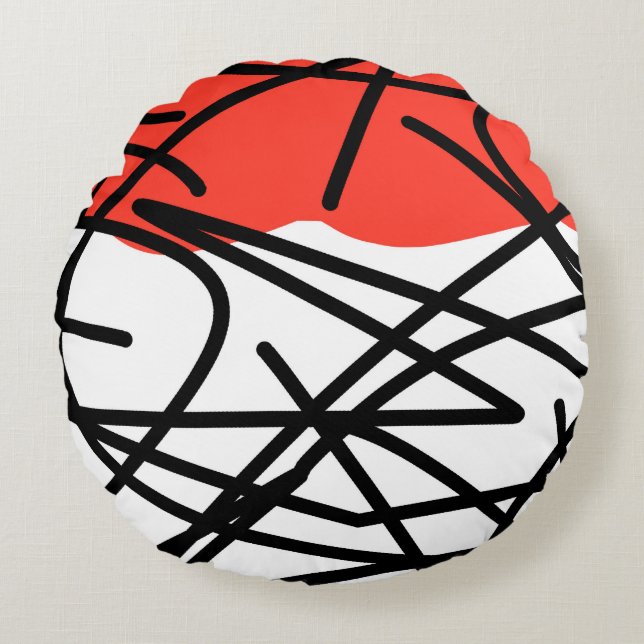 Abstract Art Red Black White Minimalism Round Cushion (Front)