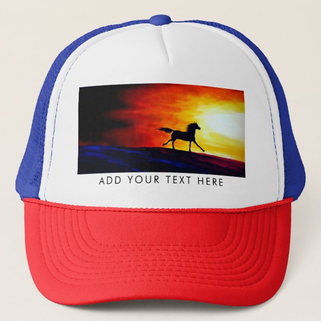 Abstract Art Running Horse White Red Blue Modern Trucker Hat (Front)