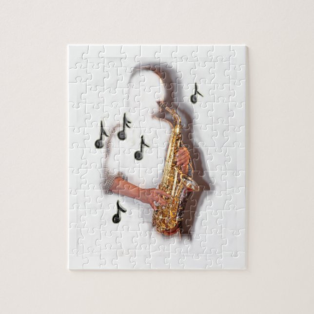 Abstract art saxophone music player jigsaw puzzle (Vertical)