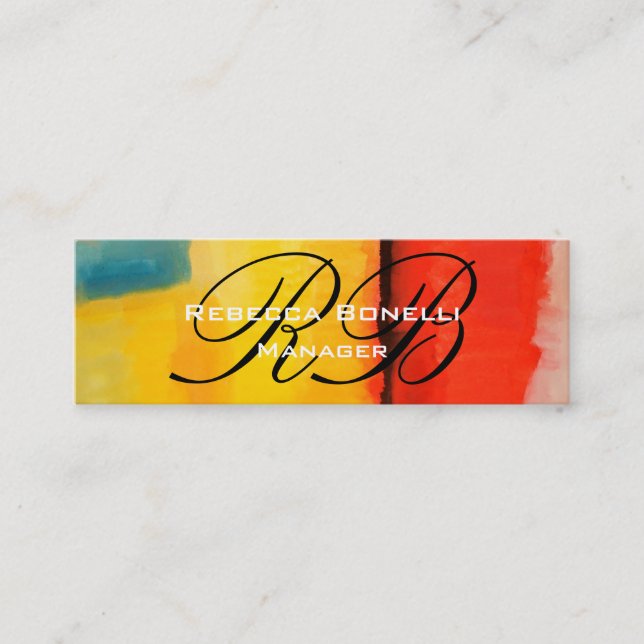 Abstract Art Script Monogram Skinny Business Card (Front)