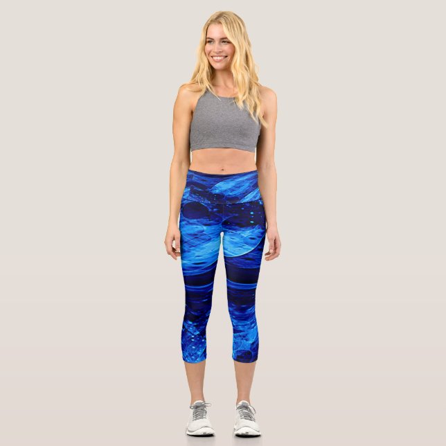 Abstract Art Shades of Blue  Capri Leggings (Front)