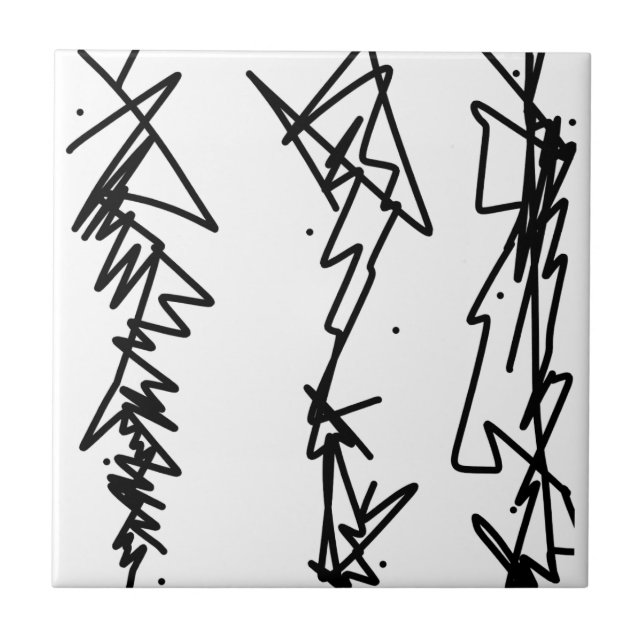 Abstract Art Sketch Black White Ceramic Tile (Front)