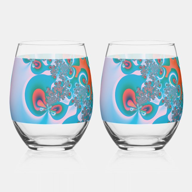 Abstract Art Spring Garden Stemless Wine Glass (Front)