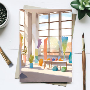 Abstract Art Studio   Bright Airy Watercolor Postcard