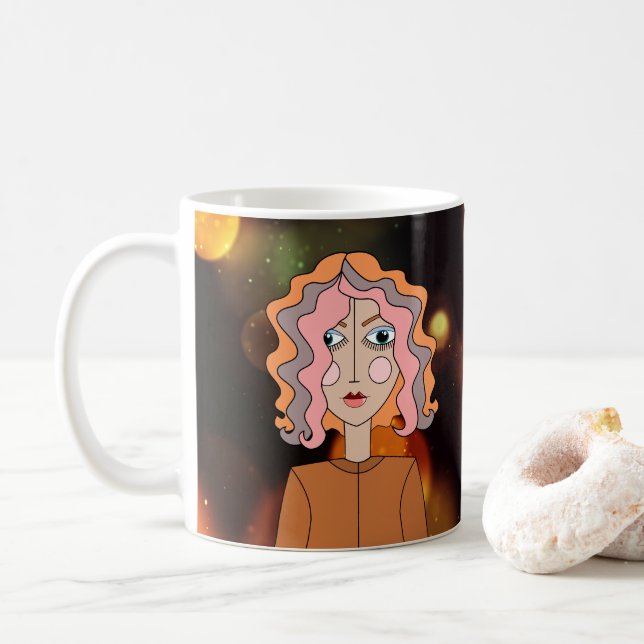 Abstract Art Stylised Pretty Face Mug (With Donut)