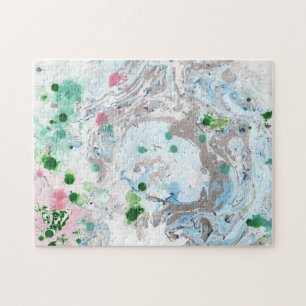 Abstract Art Template Modern Pink Blue Green Colou Jigsaw Puzzle