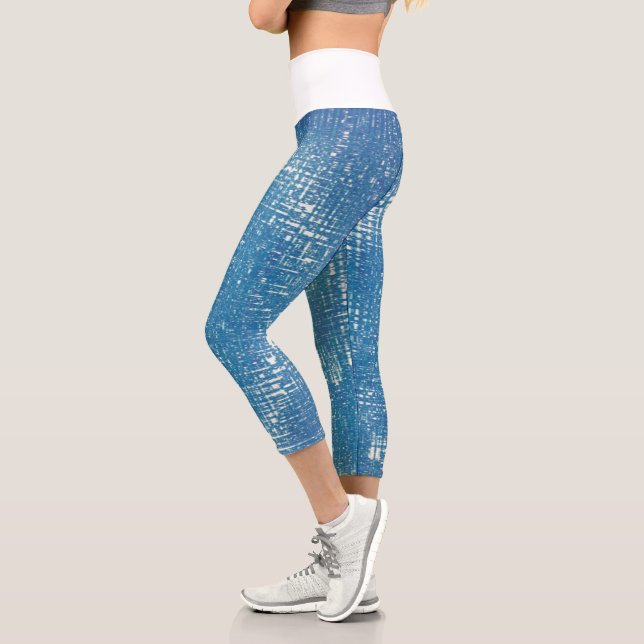 Abstract Art Texture Pale Blue White Capri Leggings (Left)
