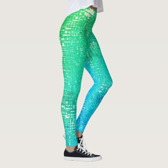 Abstract Art Texture Pale Turquoise Green Blue Leggings (Right)