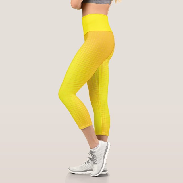 Abstract Art Texture Sunny Happy Yellow Orange Capri Leggings (Left)