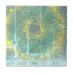 Abstract Art Texture Yellow Pale Turquoise Blue Ceramic Tile