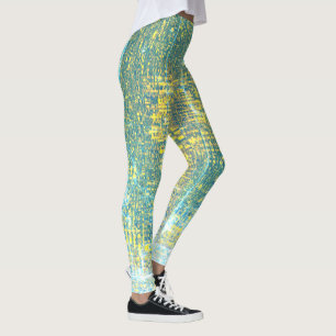 Abstract Art Texture Yellow Pale Turquoise Blue Leggings