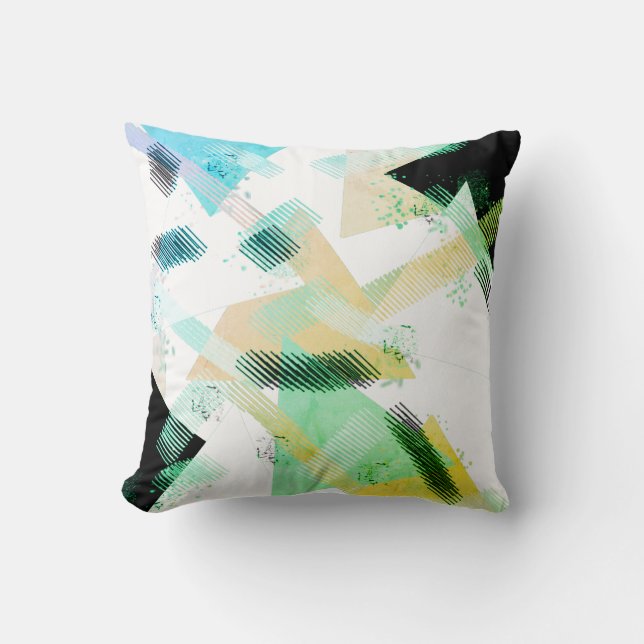Abstract Art Triangle Turquoise Beige Cushion (Front)