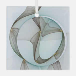 Abstract Art Turquoise Brown Gold Elegance Square Glass Tree Decoration