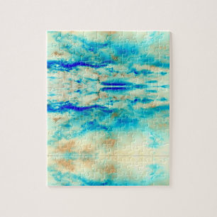 Abstract art turquoise cream blue jigsaw puzzle