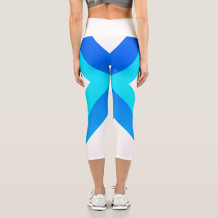 Abstract Art Turquoise Green Blue White Capri Leggings