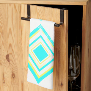 Abstract Art Turquoise Green Blue White Tea Towel