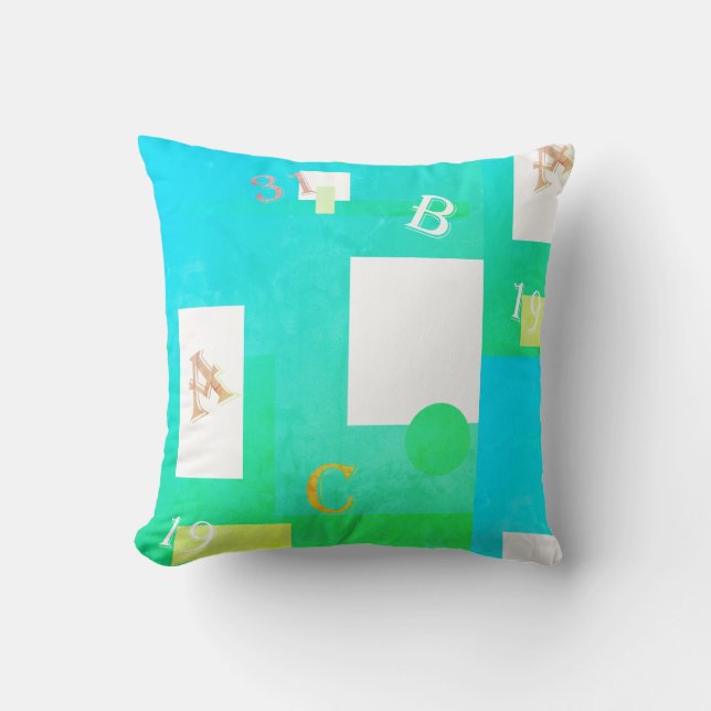 Abstract Art Turquoise Green White Throw Pillow (Front)