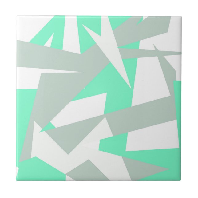 Abstract Art Turquoise Grey White Pastel Ceramic Tile (Front)