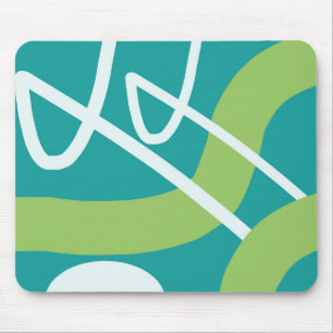 Abstract Art Turquoise Lime Green White Mouse Pad