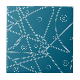 Abstract Art Turquoise Lines Circles Minimalism Ceramic Tile