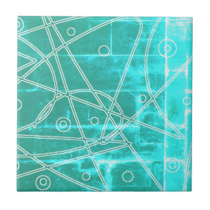 Abstract Art Turquoise Lines Circles Minimalism Ceramic Tile