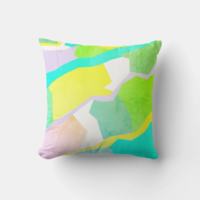 Abstract Art Turquoise Yellow Cushion Throw Pillow (Front)
