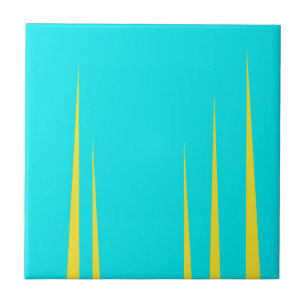 Abstract Art Turquoise Yellow Twirl Minimalism Ceramic Tile