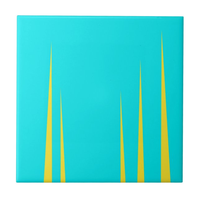 Abstract Art Turquoise Yellow Twirl Minimalism Ceramic Tile (Front)