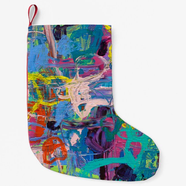Abstract Art: Vibrant Painting Expression Small Christmas Stocking (Front)