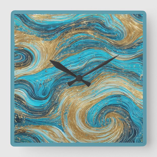 Abstract Art Wall Clock White Aqua Blues (Front)