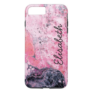 Abstract Art With Acrylic Paint Pour   Pink Black iPhone 8 Plus/7 Plus Case