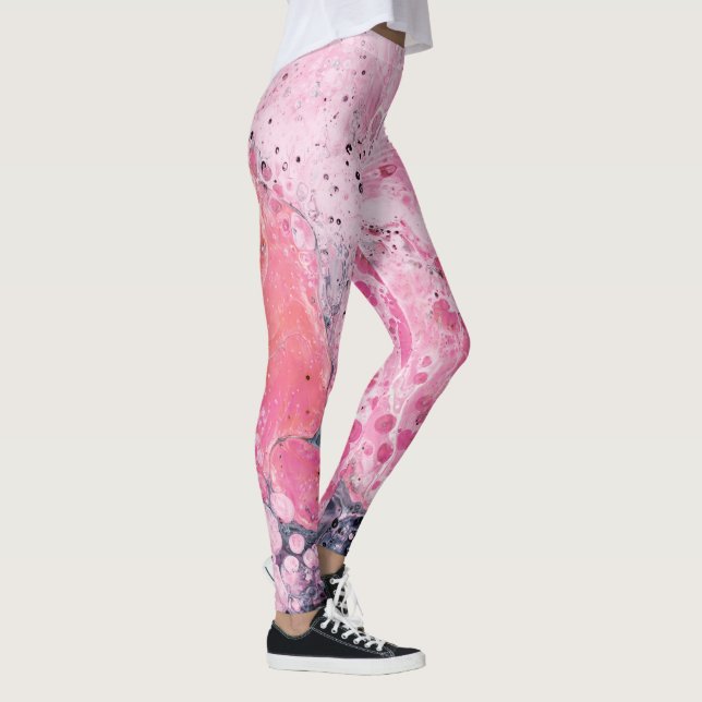 Abstract Art With Acrylic Paint Pour | Pink Black Leggings (Right)