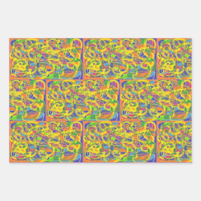 Abstract art with bright yellow thread wrapping paper sheet (Front)
